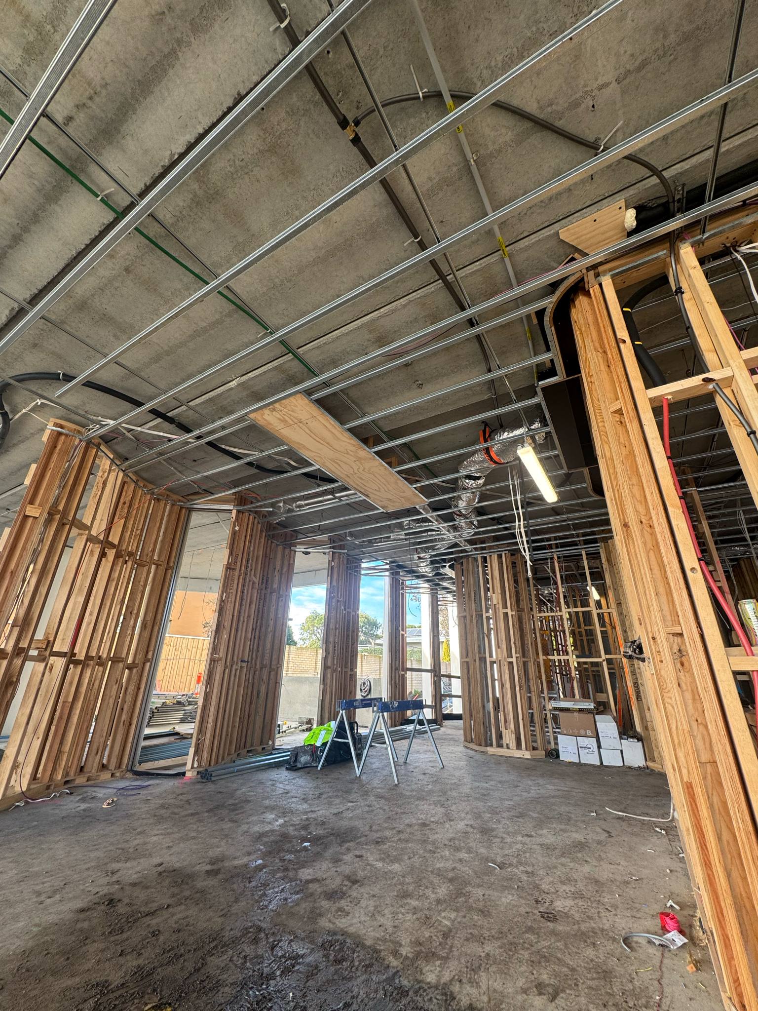 Suspended ceiling grid system installation in commercial building, Geelong Victoria